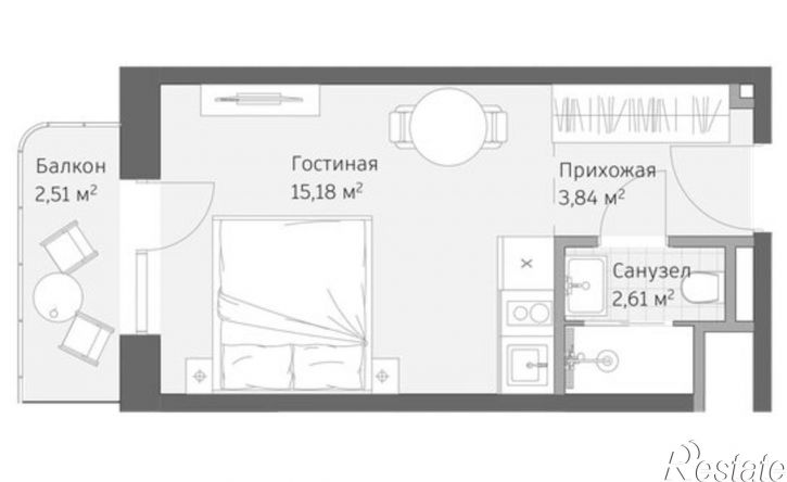 1-комн квартира в новом доме улица Авиации, 2,  д. 2
