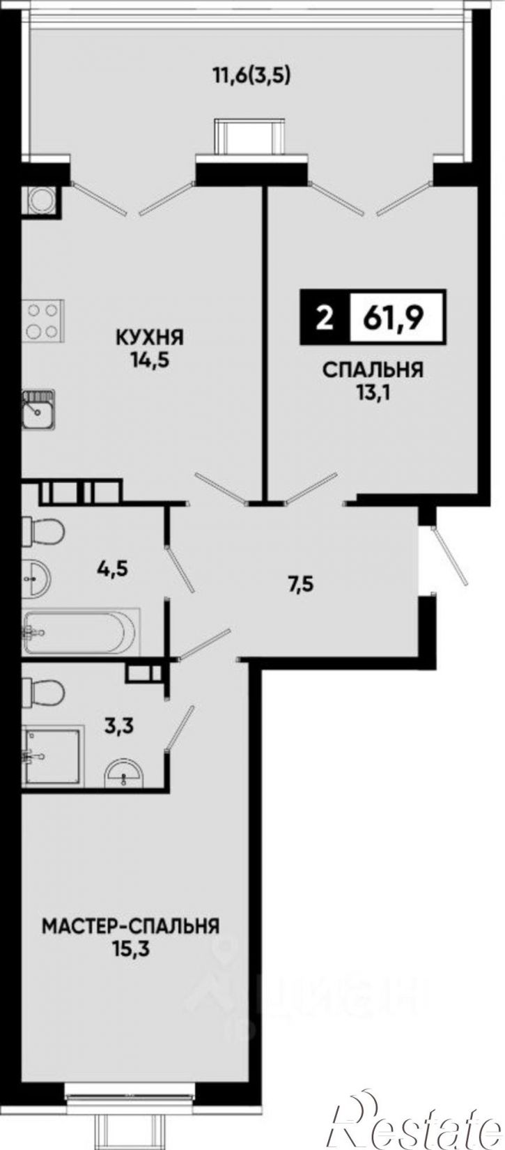 2-комн квартира в новом доме Промышленная улица