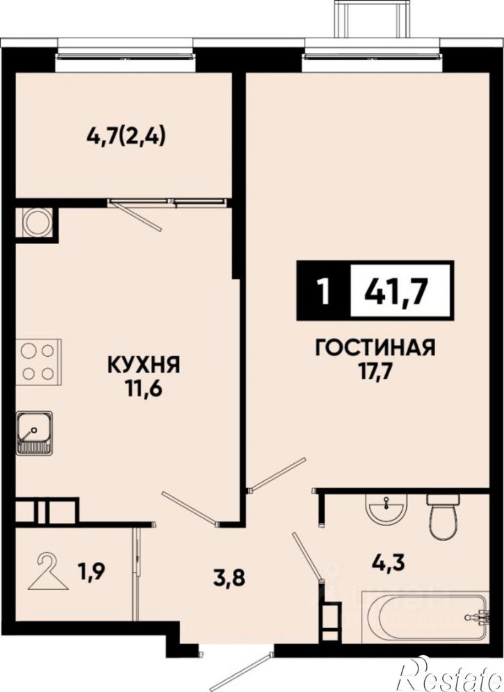 1-комн квартира в новом доме Промышленная улица
