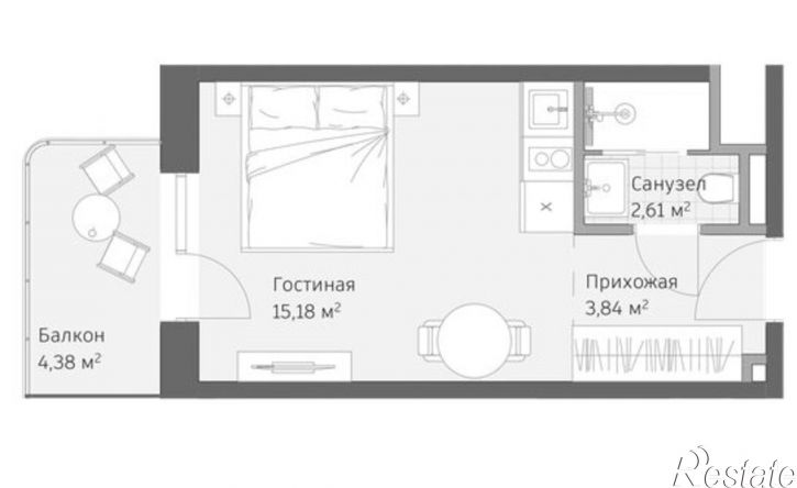 1-комн квартира в новом доме улица Авиации, 2,  д. 2