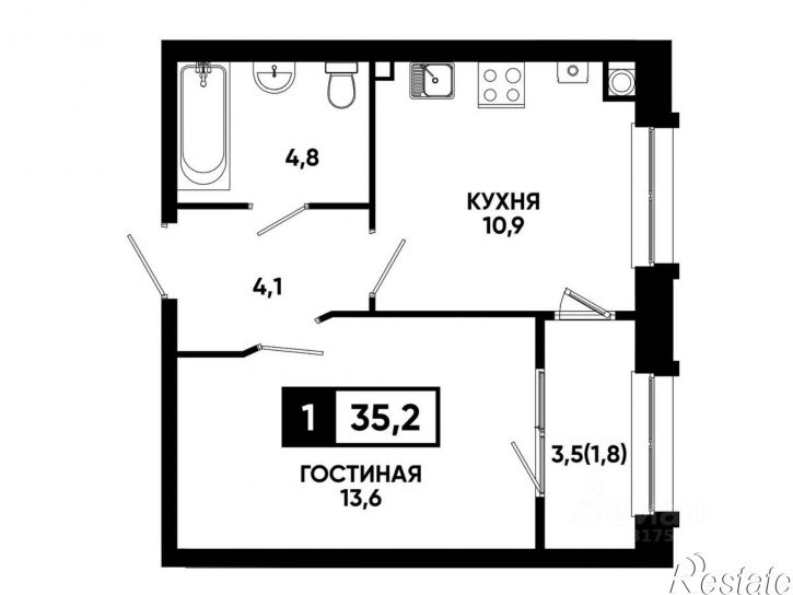 1-комн квартира в новом доме улица Катыхина