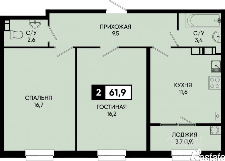 2-комн квартира в новом доме городской округ Кисловодск