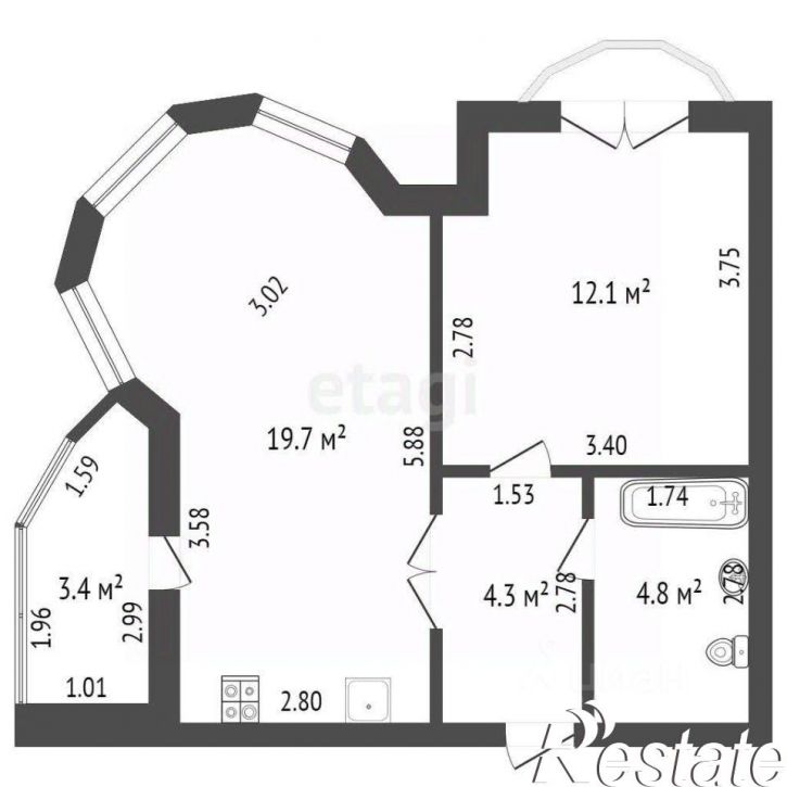3-комн квартира улица Титова, 22,  д. 22